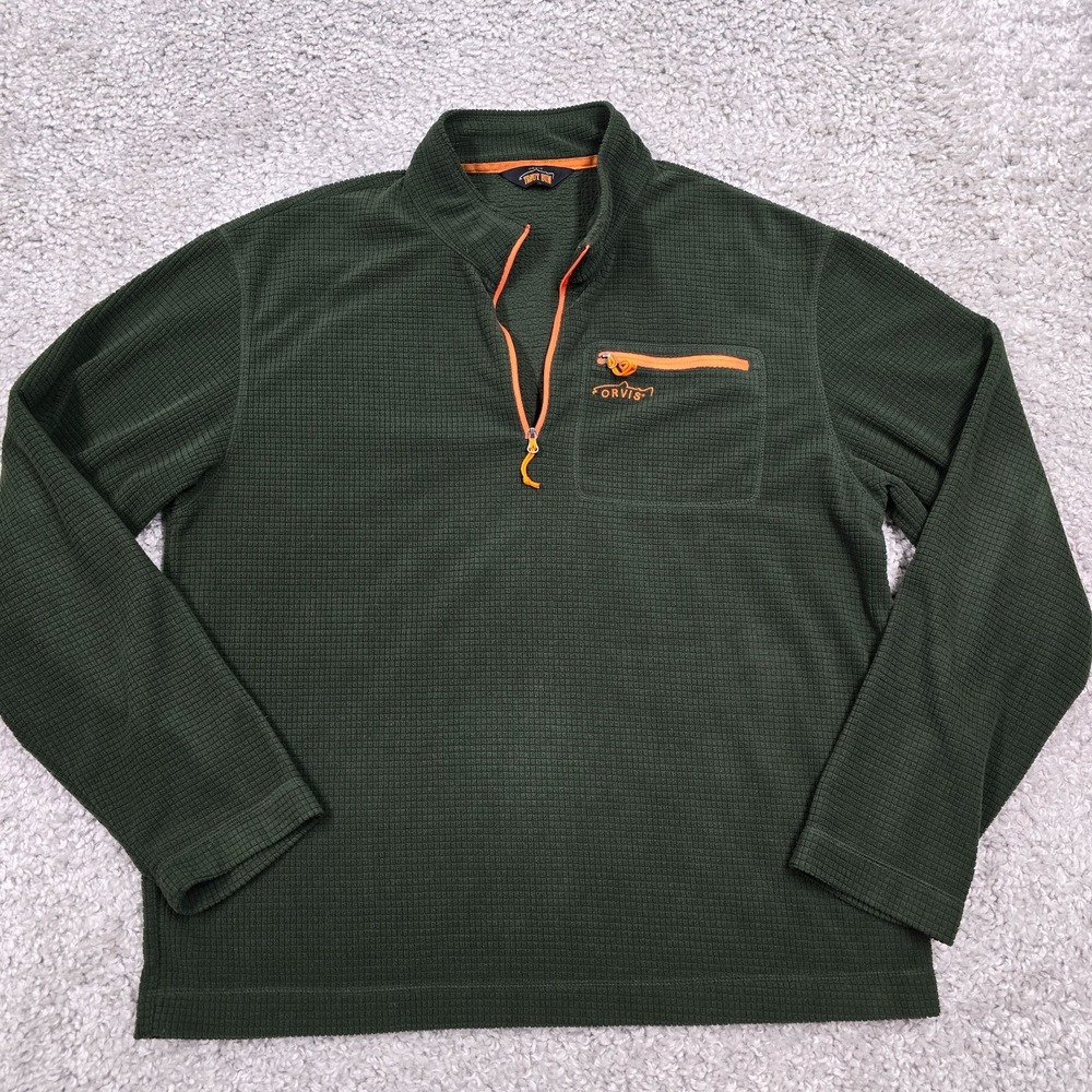 Orvis Mens Trout‎ Bum 1/4 Zip Pullover Green L Outdoor Hiking Fishing Casual